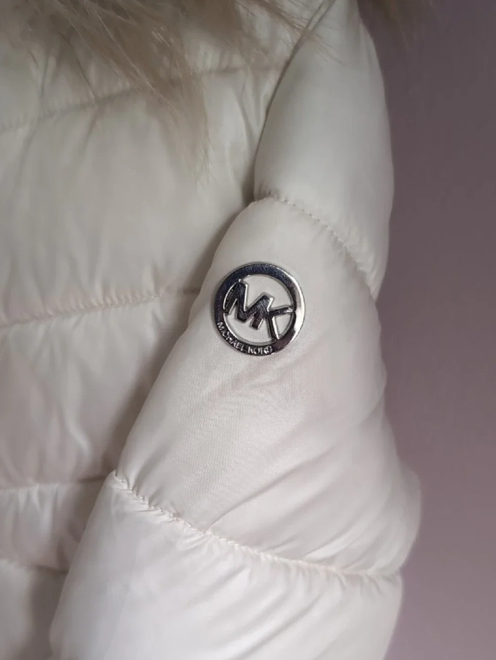 Kids Michael Kors Cream Puffer Jacket with Faux Fur Hood
